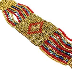 Artisan Hand Made Micro Beaded Bracelet Wristband Adjustable Geometric Gold